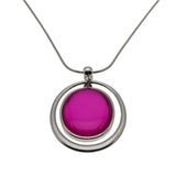 Hot Girl In The City - Vintage Silver Tone Simulated Hot Pink Gemstone Pendant & Earring Set (VP237)