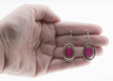 Hot Girl In The City - Vintage Silver Tone Simulated Hot Pink Gemstone Pendant & Earring Set (VP237)