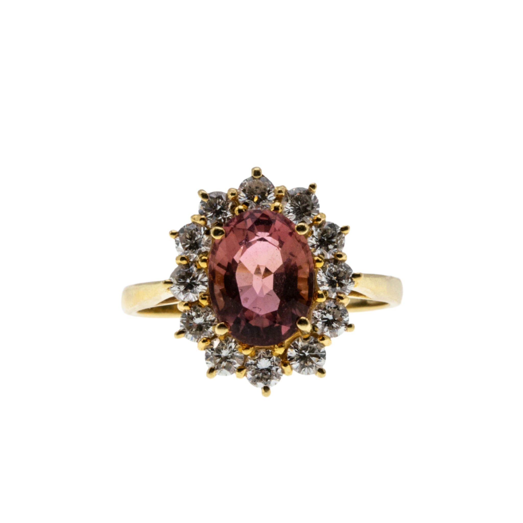Dusty Rose - Estate Scottish 18K Gold Natural Pink Tourmaline & Diamond Cluster Ring (ER369)