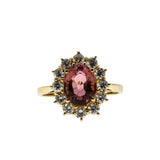 Dusty Rose - Estate Scottish 18K Gold Natural Pink Tourmaline & Diamond Cluster Ring (ER369)