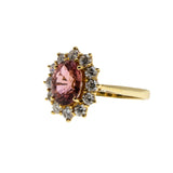 Dusty Rose - Estate Scottish 18K Gold Natural Pink Tourmaline & Diamond Cluster Ring (ER369)