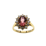 Dusty Rose - Estate Scottish 18K Gold Natural Pink Tourmaline & Diamond Cluster Ring (ER369)