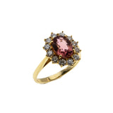 Dusty Rose - Estate Scottish 18K Gold Natural Pink Tourmaline & Diamond Cluster Ring (ER369)