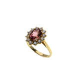 Dusty Rose - Estate Scottish 18K Gold Natural Pink Tourmaline & Diamond Cluster Ring (ER369)