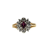 Ruby Kiss - Vintage 14K Gold Marquise Natural Ruby & Diamond Cluster Ring (VR982)
