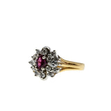 Ruby Kiss - Vintage 14K Gold Marquise Natural Ruby & Diamond Cluster Ring (VR982)