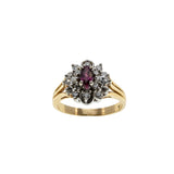 Ruby Kiss - Vintage 14K Gold Marquise Natural Ruby & Diamond Cluster Ring (VR982)