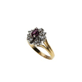 Ruby Kiss - Vintage 14K Gold Marquise Natural Ruby & Diamond Cluster Ring (VR982)