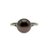 Sparrow's Treasure - Estate 18K White Gold South Sea Saltwater Tahitian Cultured Black Pearl & Diamond Ring (ER373)