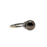 Sparrow's Treasure - Estate 18K White Gold South Sea Saltwater Tahitian Cultured Black Pearl & Diamond Ring (ER373)