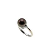 Sparrow's Treasure - Estate 18K White Gold South Sea Saltwater Tahitian Cultured Black Pearl & Diamond Ring (ER373)