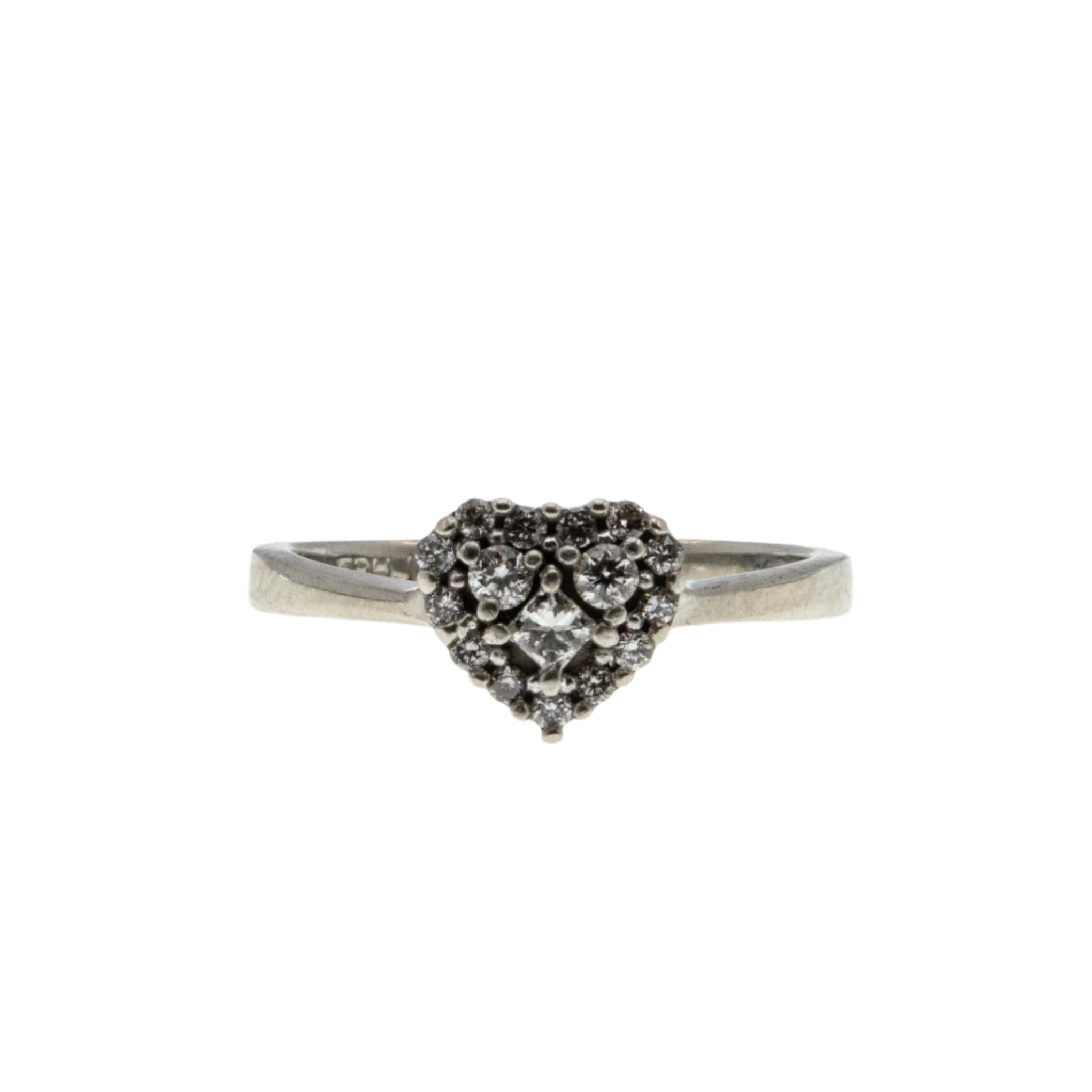 My Heart Is Yours - Vintage 10K White Gold Diamond Heart Ring (VR987)