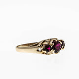 Red, Red, Wine - Vintage 10K Gold Synthetic Ruby Trio Ring (VR988)