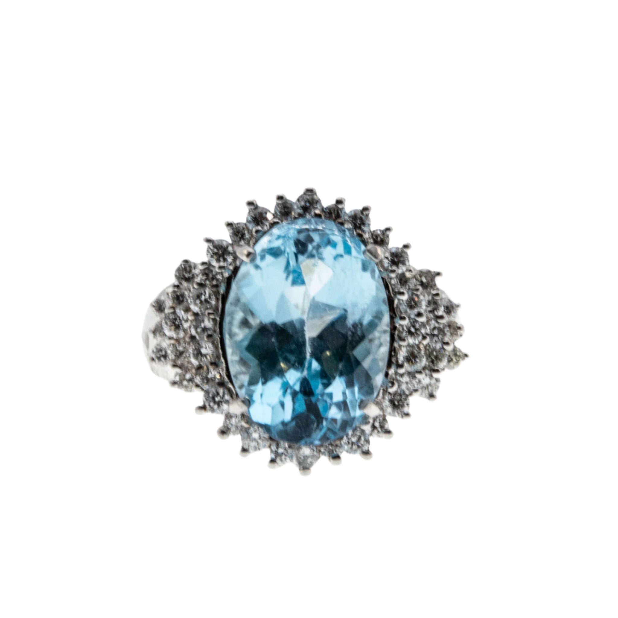 Ocean View - Vintage 18K White Gold Natural Sky Blue Topaz & Diamond Ring (VR990)