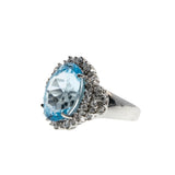 Ocean View - Vintage 18K White Gold Natural Sky Blue Topaz & Diamond Ring (VR990)