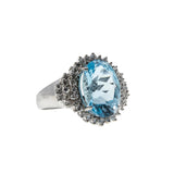 Ocean View - Vintage 18K White Gold Natural Sky Blue Topaz & Diamond Ring (VR990)