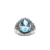 Ocean View - Vintage 18K White Gold Natural Sky Blue Topaz & Diamond Ring (VR990)