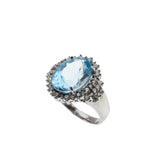 Ocean View - Vintage 18K White Gold Natural Sky Blue Topaz & Diamond Ring (VR990)