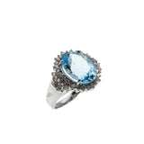 Ocean View - Vintage 18K White Gold Natural Sky Blue Topaz & Diamond Ring (VR990)
