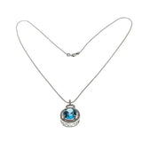Ocean View - Vintage 18K White Gold Natural Blue Topaz & Diamond Pendant & 14K White Gold Chain (VP239)