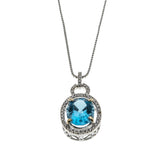 Ocean View - Vintage 18K White Gold Natural Blue Topaz & Diamond Pendant & 14K White Gold Chain (VP239)