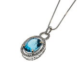 Ocean View - Vintage 18K White Gold Natural Blue Topaz & Diamond Pendant & 14K White Gold Chain (VP239)