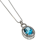 Ocean View - Vintage 18K White Gold Natural Blue Topaz & Diamond Pendant & 14K White Gold Chain (VP239)