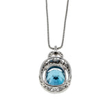 Ocean View - Vintage 18K White Gold Natural Blue Topaz & Diamond Pendant & 14K White Gold Chain (VP239)