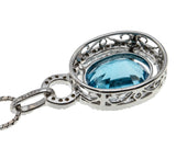 Ocean View - Vintage 18K White Gold Natural Blue Topaz & Diamond Pendant & 14K White Gold Chain (VP239)