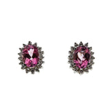 Pretty In Pink - Vintage 14K White & Yellow Gold Natural Pink Topaz & Diamond Cluster Stud Earrings (VE433)