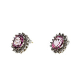 Pretty In Pink - Vintage 14K White & Yellow Gold Natural Pink Topaz & Diamond Cluster Stud Earrings (VE433)