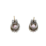 Pretty In Pink - Vintage 14K White & Yellow Gold Natural Pink Topaz & Diamond Cluster Stud Earrings (VE433)