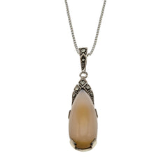 Deco Delight - Art Deco 935 High Grade Silver Chalcedony & Marcasite Pendant & Chain (ADP022)
