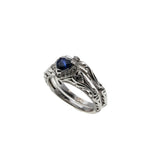 Blue Velvet - Vintage Edwardian Revival 14K White Gold Natural Blue Sapphire & Diamond 'Heart & Scrolls' Wedding Ring Set (VR1001)