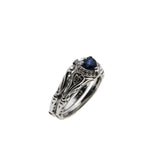 Blue Velvet - Vintage Edwardian Revival 14K White Gold Natural Blue Sapphire & Diamond 'Heart & Scrolls' Wedding Ring Set (VR1001)