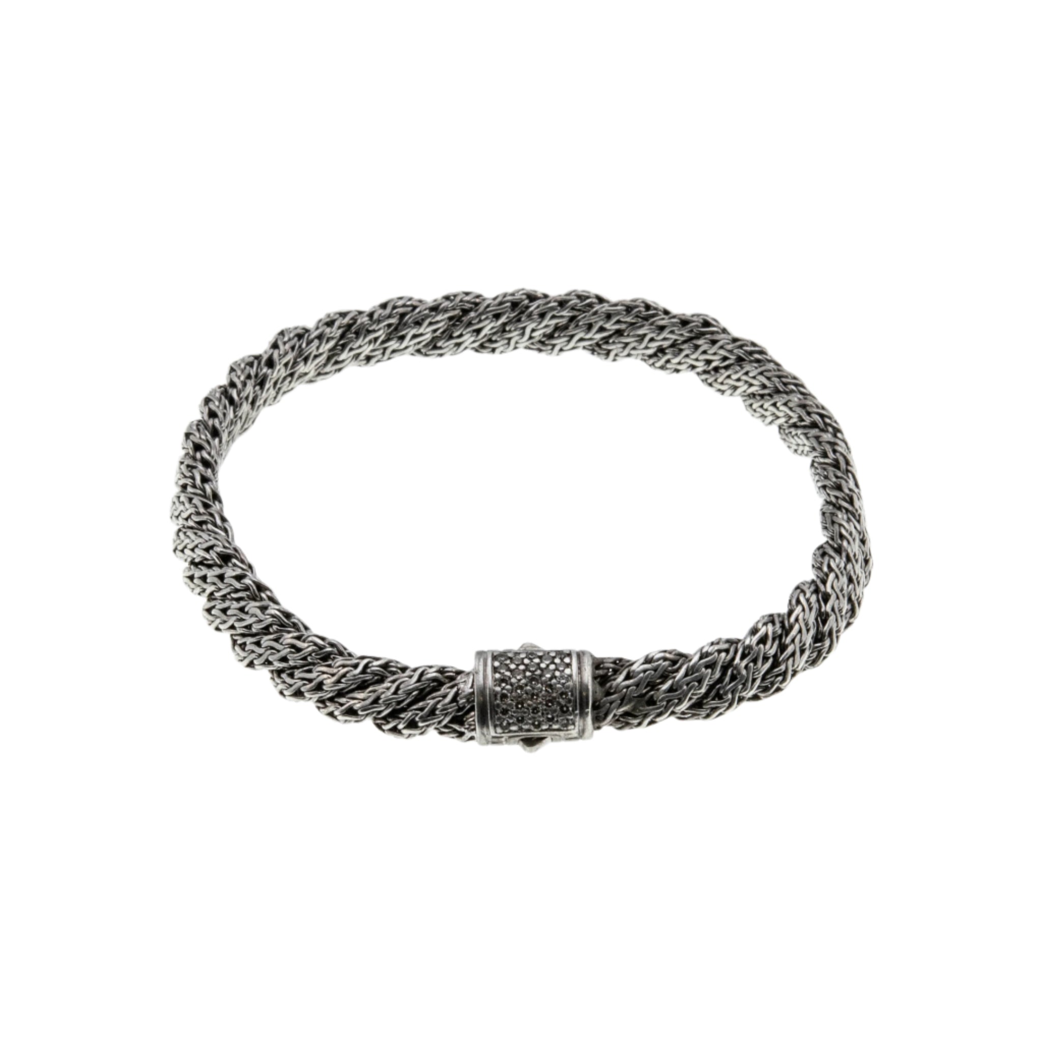John Hardy - Estate Sterling Silver Natural Diamond Twisted Cable Icon Bracelet (EB033)