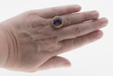 Lavender By The Sea - Art Deco 14K White, Yellow & Rose Gold Natural Amethyst & Pearl 'Forget-Me-Knot' Filigree Ring  (ADR278)