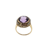 Naturalism - Art Deco 14k Yellow & Rose Gold Natural Amethyst & Seed Pearl 'Forget-Me-Knot' Open-Work Engraved Ring  (ADR279)