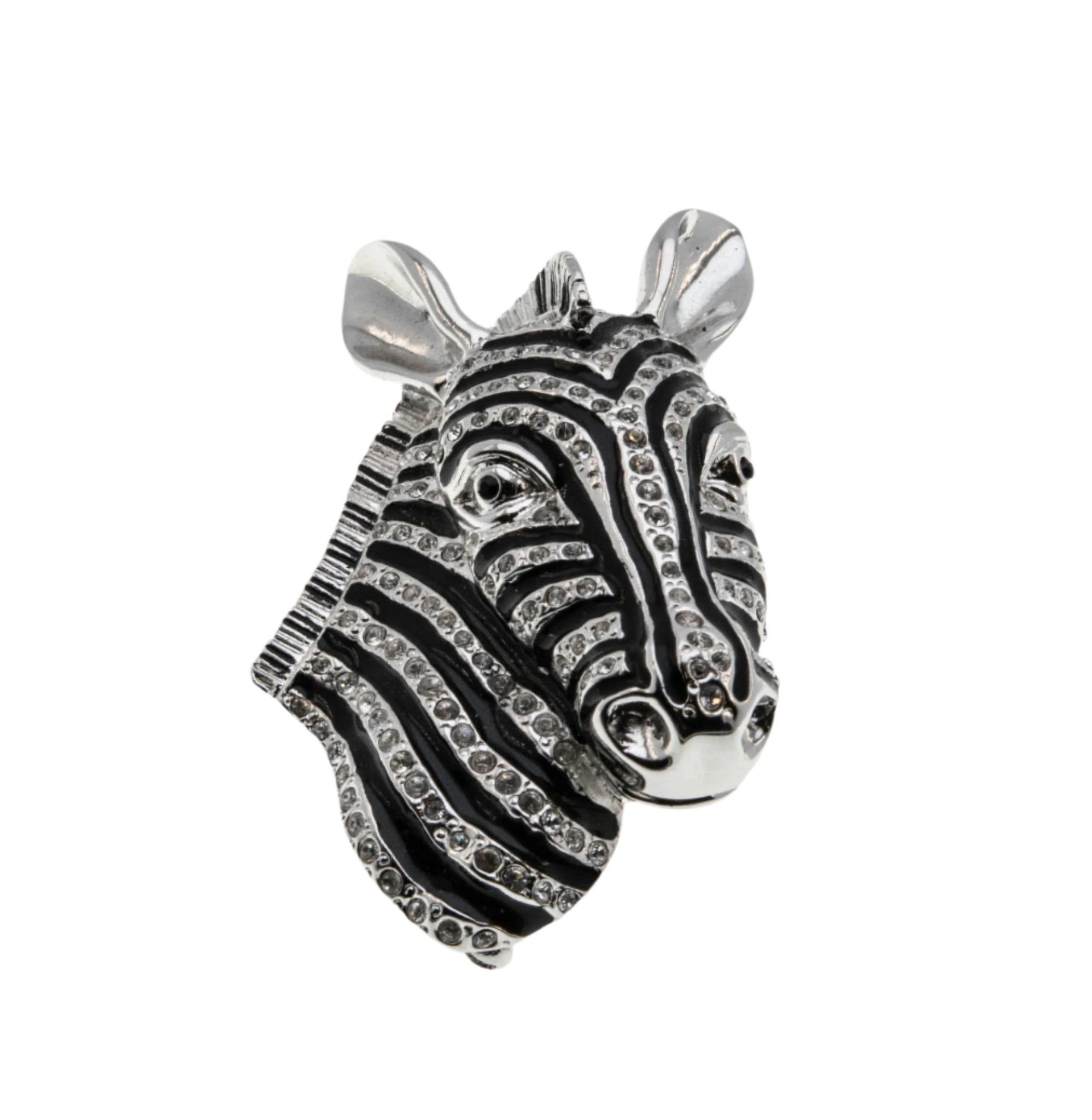 Stripes - Vintage Signed 'BUTLER' Silver Austrian Swarovski Crystal Rhinestone Black Enamel Zebra Brooch (VBR272)