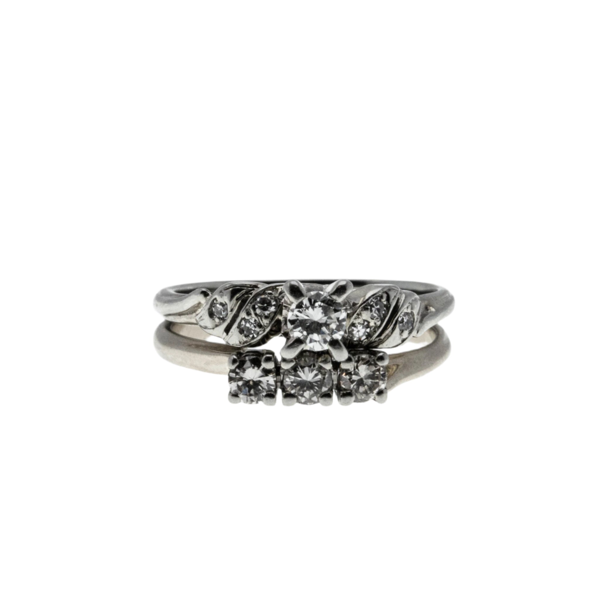 Sweet Proposal - Vintage 18K/14K White Gold Natural Diamond Wedding Ring Set (VR1007)