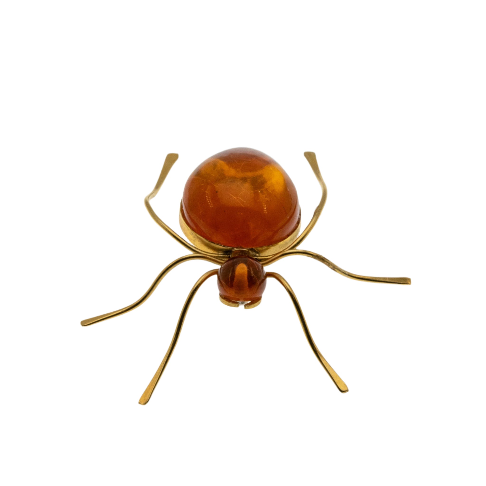 Itsy Bitsy Spider - Vintage Retro Gold Plated Natural Amber Spider Brooch (VBR273)
