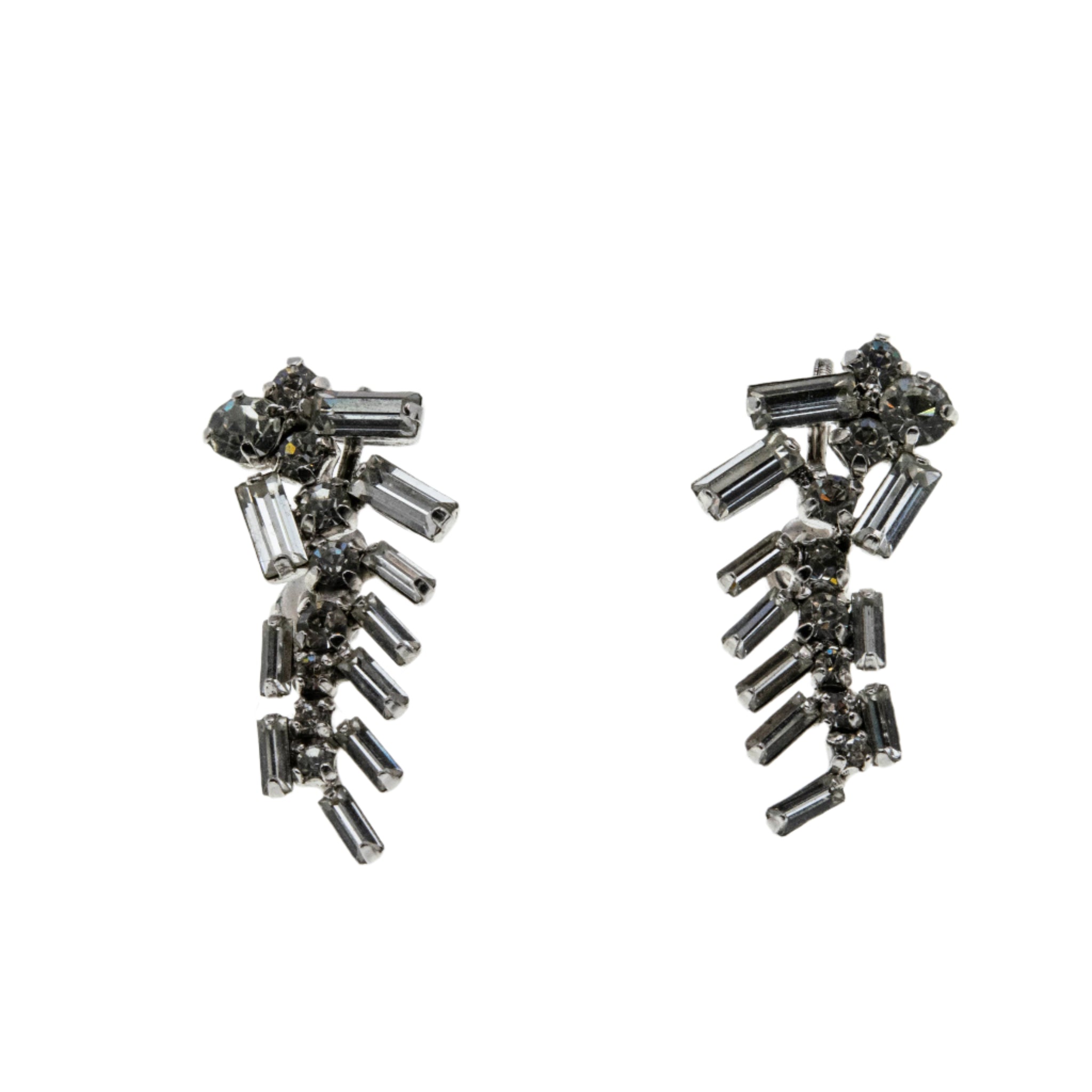 Sparkling Cascades - Vintage Signed 'JAY FLEX' Rhodium, Sterling Silver Austrian Swarovski Crystal Screw-Back Earrings (VE438)