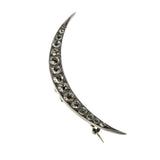 Shimmering Moon - Victorian English Sterling Silver Paste Crescent Moon Brooch (VICBR038)