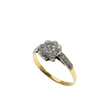 Petals Of Perfection - Art Deco English 18K Gold Platinum Natural Diamond Daisy Ring (ADR281)