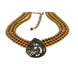 Peacocks Pride - Vintage Signed 'Heidi Daus' Bronze Toned Metal Austrian Swarovski Crystal  Rhinestone  & Faux Pearl Necklace (VN204)