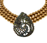 Peacocks Pride - Vintage Signed 'Heidi Daus' Bronze Toned Metal Austrian Swarovski Crystal  Rhinestone  & Faux Pearl Necklace (VN204)