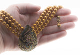 Peacocks Pride - Vintage Signed 'Heidi Daus' Bronze Toned Metal Austrian Swarovski Crystal  Rhinestone  & Faux Pearl Necklace (VN204)