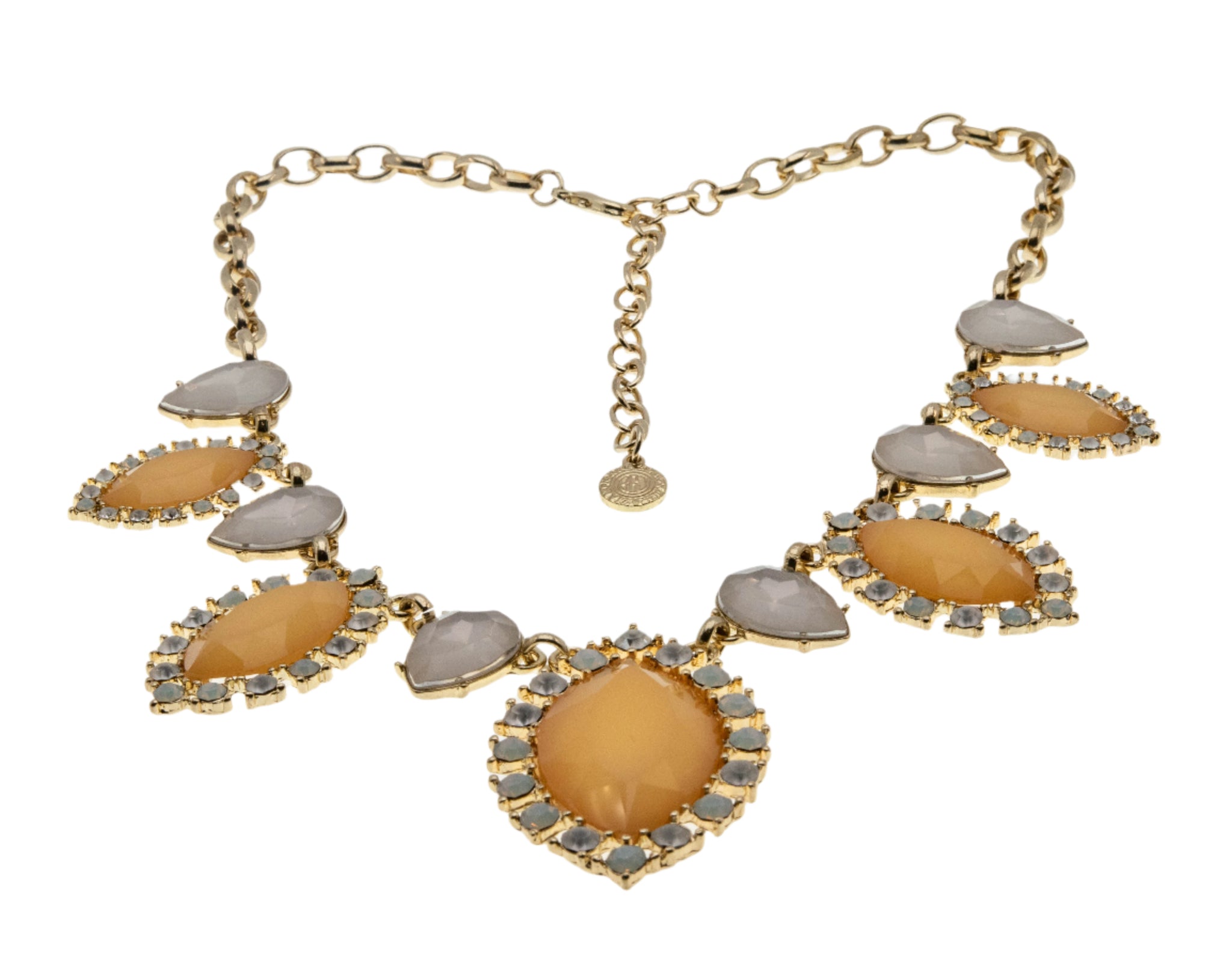 Peaches & Cream - Vintage Signed ' R.J. Graziano' Gold Plated Multi Stone Jewelled Crystal  Necklace (VN206)