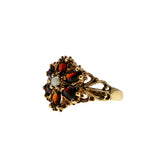 Jewelled Flower - Vintage 10K Gold Natural Garnet & Opal Flower Cluster Ring (VR1011)