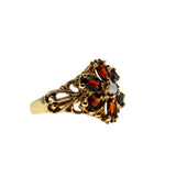 Jewelled Flower - Vintage 10K Gold Natural Garnet & Opal Flower Cluster Ring (VR1011)